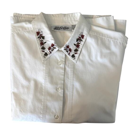 VTG Yves St. Claire White Blouse with Embroidered collar Women's size 14 Large - Picture 1 of 5